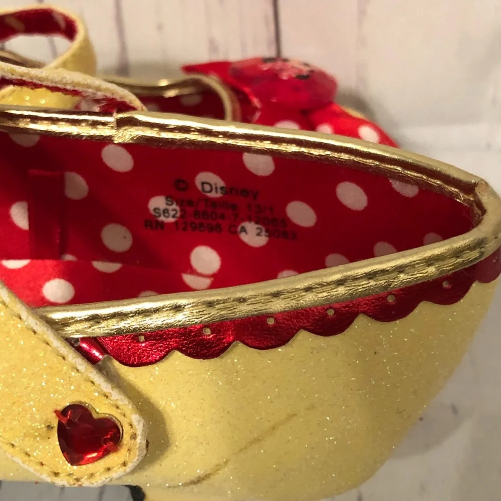 Disney Store Kids Girl Minnie Mouse Yellow Sparkle Heels Bow Shoes Dress Up Sz 1